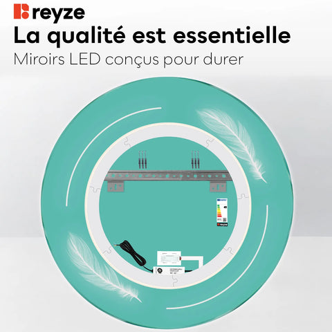 Miroir LED Rond | Bouton Tactile | Lumière blanche neutre - Reyze Série Good Vibes Modèle 2