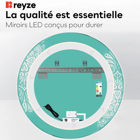 Miroir LED Rond | Bouton Tactile | Lumière blanche neutre - Reyze Série Good Vibes Modèle 4