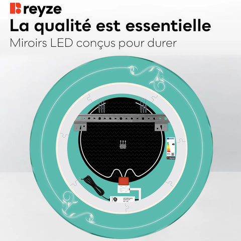 Miroir LED Rond | boutons tactiles | Fonction Anti-Buée | Lumière Blanche Chaude - Reyze Série Good Vibes Modèle 5