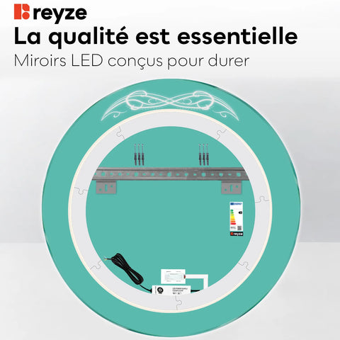 Miroir LED Rond | Bouton Tactile | Lumière blanche neutre - Reyze Série Good Vibes Modèle 6