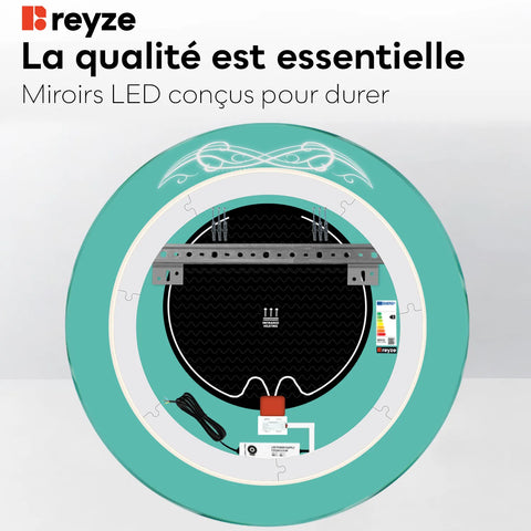 Miroir LED Rond | boutons tactiles | Fonction Anti-Buée | Lumière Blanche Chaude - Reyze Série Good Vibes Modèle 6