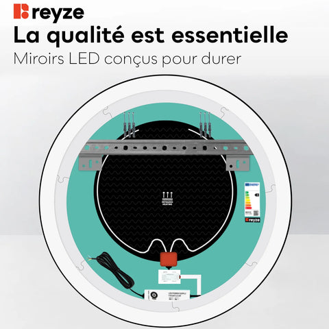 Miroir LED Rond | boutons tactiles | Fonction Anti-Buée | Lumière blanche neutre - Reyze Série Salono Modèle 1