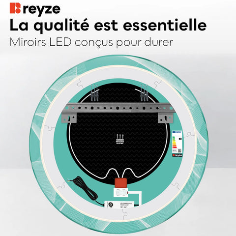 Miroir LED Rond | boutons tactiles | Fonction Anti-Buée | Lumière blanche neutre - Reyze Série Simetria Modèle 2