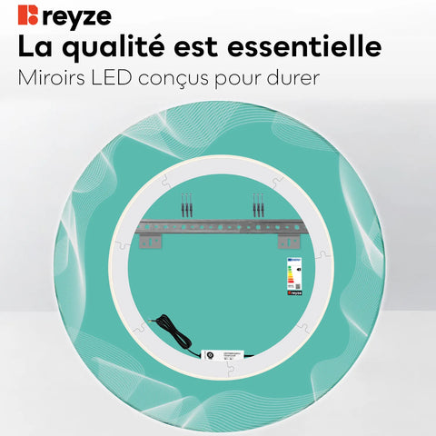 Miroir LED Rond | Sans Boutons Tactiles | Lumière blanche neutre - Reyze Série Simetria Modèle 3