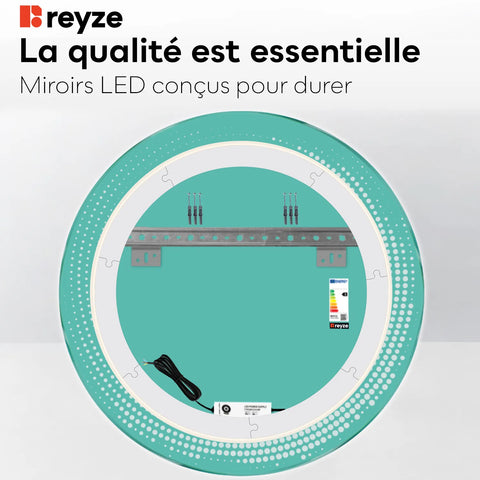 Miroir LED Rond | Sans Boutons Tactiles | Lumière blanche neutre - Reyze Série Simetria Modèle 8