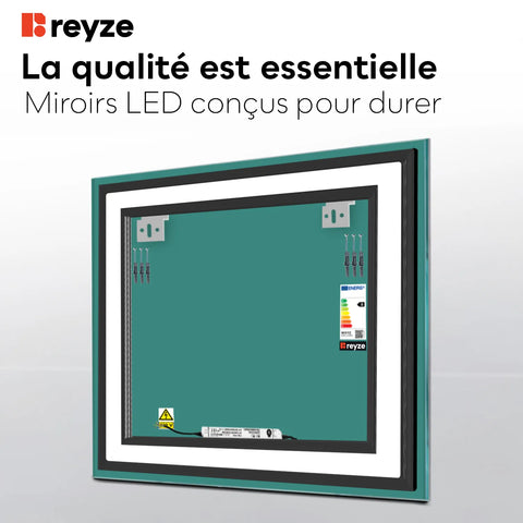 Miroir LED Carré | Sans Boutons Tactiles | Lumière blanche neutre - Reyze Série Salono Modèle 3