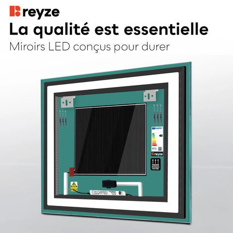 Miroir LED Carré | boutons tactiles | Fonction Anti-Buée | Lumière blanche neutre - Reyze Série Salono Modèle 3