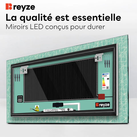 Miroir LED Horizontal | boutons tactiles | Fonction Anti-Buée | Température de couleur réglable - Reyze Série Simetria Modèle 1