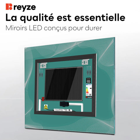 Miroir LED Carré | boutons tactiles | Fonction Anti-Buée | Lumière blanche neutre - Reyze Série Simetria Modèle 3