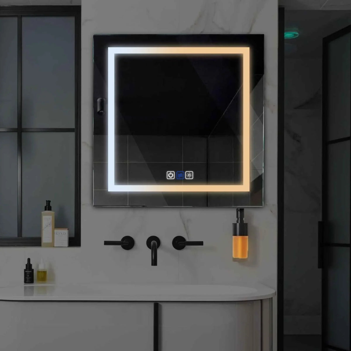 Miroir LED Carré | boutons tactiles | Fonction Anti-Buée | Température de couleur réglable - Reyze Série Salono Modèle 1