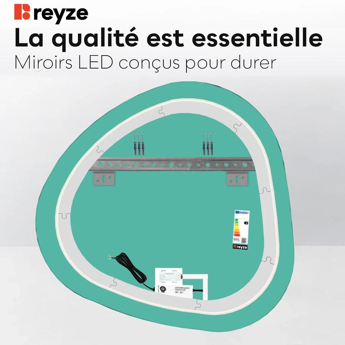 Miroir LED Asymétrique | Bouton Tactile | Lumière blanche froide - Reyze Série Ambient Modèle 1