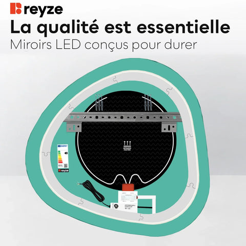 Miroir LED Asymétrique | boutons tactiles | Fonction Anti-Buée | Température de couleur réglable - Reyze Série Ambient Modèle 1