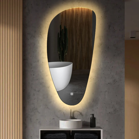 Miroir LED Asymétrique Vertical | Bouton Tactile | Lumière Blanche Chaude - Reyze Série Ambient Modèle 1