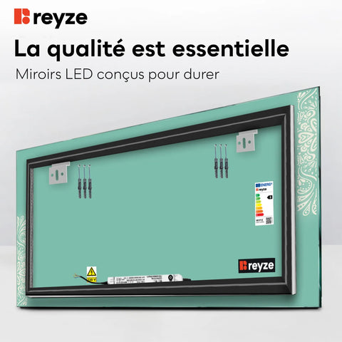 Miroir LED Horizontal | Sans Boutons Tactiles | Lumière blanche froide - Reyze Série Good Vibes Modèle 4