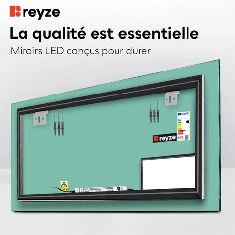 Miroir LED Horizontal | Sans Boutons Tactiles | Lumière blanche neutre - Reyze Série Motivated Modèle 8