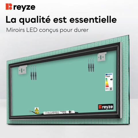 Miroir LED Horizontal | Sans Boutons Tactiles | Lumière blanche neutre - Reyze Série Official Modèle 5