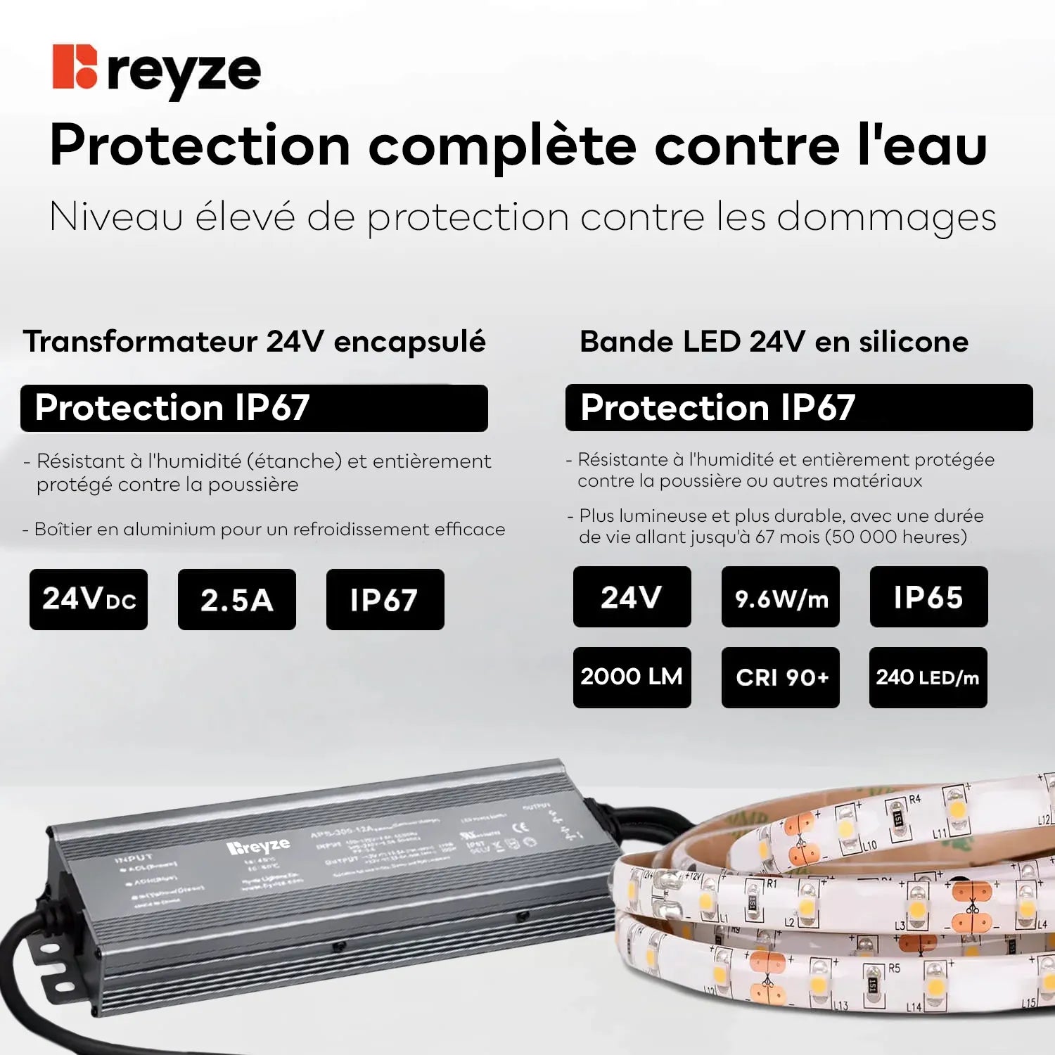 Miroir LED Semi-Ovale 1 | boutons tactiles | Fonction Anti-Buée | Température de couleur réglable - Reyze Série Salono Modèle 1