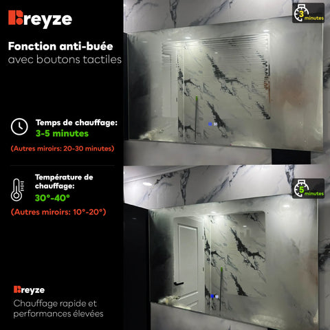 Miroir LED Horizontal | boutons tactiles | Fonction Anti-Buée | Température de couleur réglable - Reyze Série Minimal Modèle 4