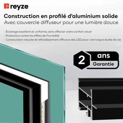 Miroir LED Horizontal | Bouton Tactile | Lumière blanche froide - Reyze Série Official Modèle 1