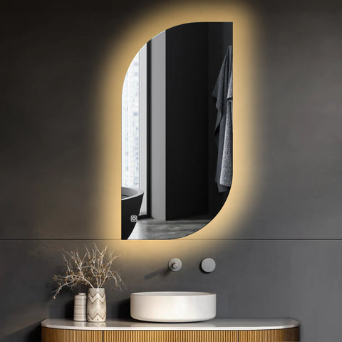 Miroir LED Semi-Ovale 1 | Bouton Tactile | Lumière Blanche Chaude - Reyze Série Ambient Modèle 1