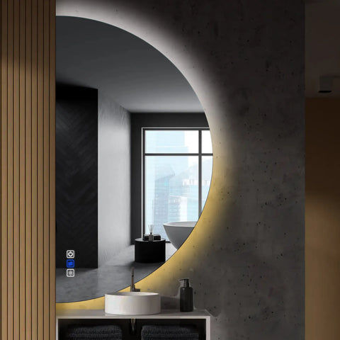 Miroir LED Demi-Lune | boutons tactiles | Fonction Anti-Buée | Température de couleur réglable - Reyze Série Ambient Modèle 1 - Côté Gauche
